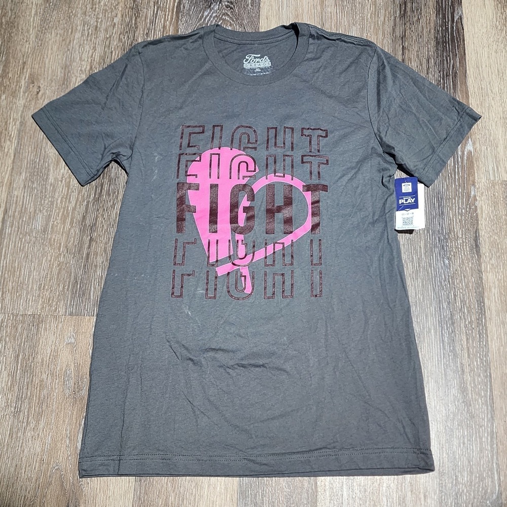 Ford's Garage Prime Burgers Shirt Womens M Gray Work T Shirt‎ Fight Pink Fund